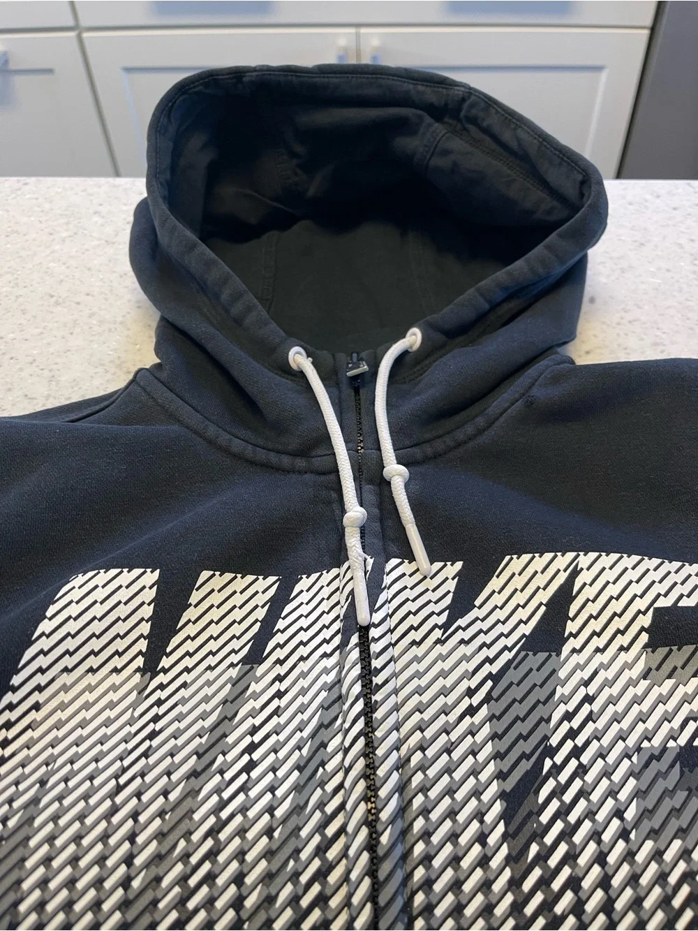 Nike Men’s Black Hoodie with White Gradient Logo Full Zip Sz M